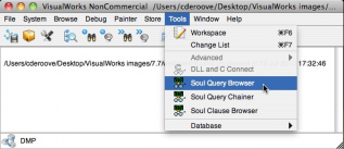 Opening a SOUL query browser from the Tools menu of the  VisualWorks launcher.