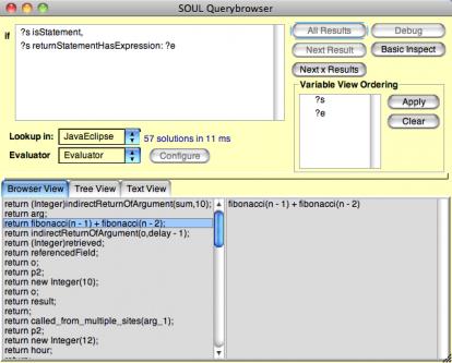 Solutions to a query shown in the Soul Query Browser.
